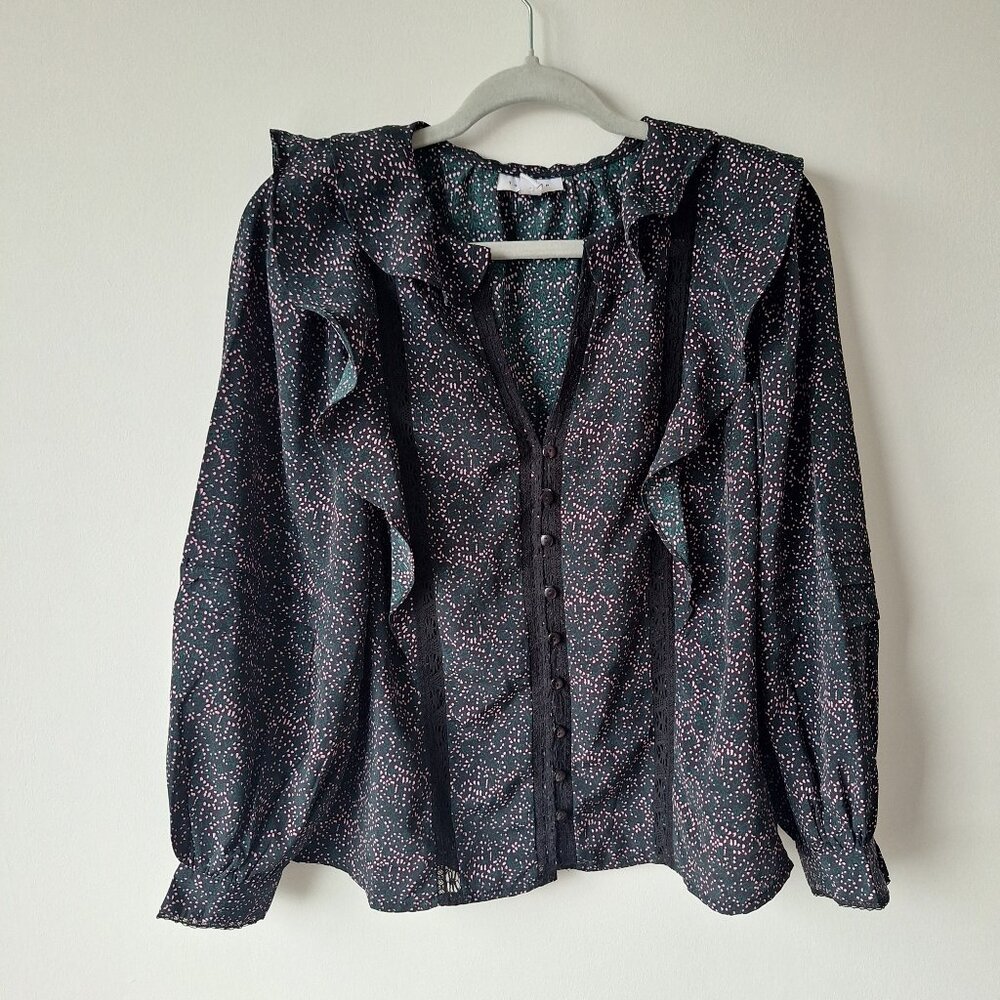 TOPSHOP Lace Inset Floral Ruffle Top - Black - Picture 2 of 9